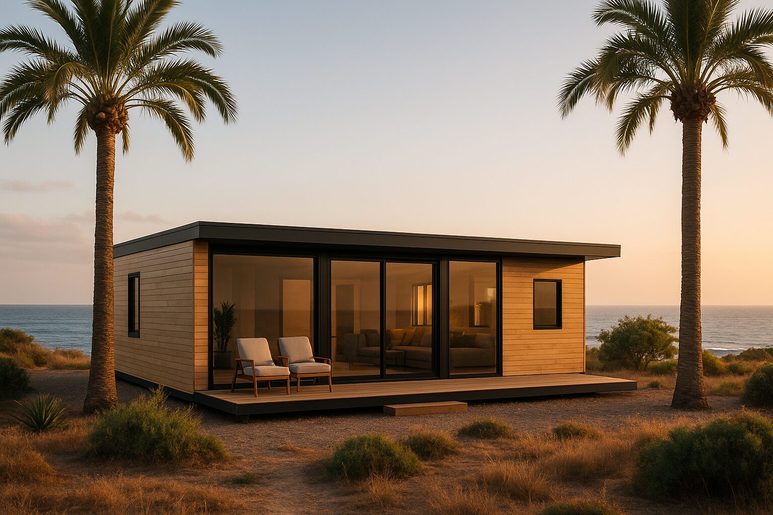Vivienda prefabricada en la costa de Las Palmas con diseño minimalista y entorno natural